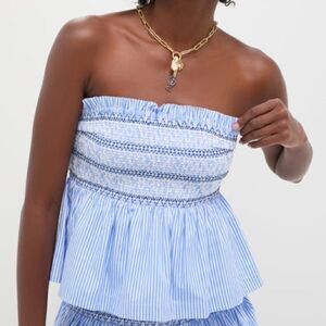 Pomander Place Smocked Seersucker Ellara Top In Light Blue Size L